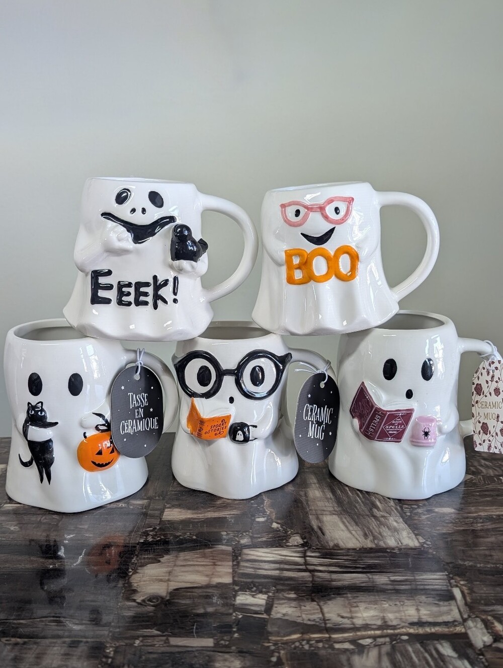 Sweetly Spooky Sculpted Nerd Ghost Halloween Mug by Sunday Morning Ceramics 👻 - Picture 4 of 4